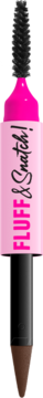 NYX Fluff & Snatch pisak do brwi Brunette. Dwustronny: czarna szczoteczka, różowy korpus, brązowa kredka.
