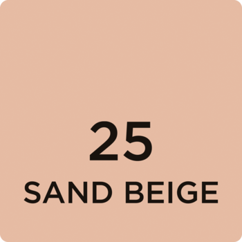 Eveline Wonder Match Lumi podkład, próbka koloru 25 Sand Beige. Kwadratowa płytka w odcieniu jasnego beżu.