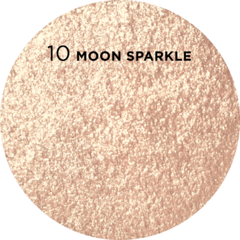 Okrągły swatch cienia Moon Sparkle 10: jasny, brokatowy różowy beż o metalicznym, iskrzącym wykończeniu.