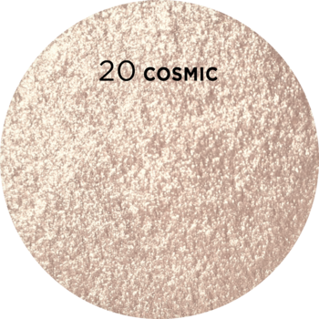 Rozświetlający cień mono 20 Cosmic, jasny puder o wielowymiarowym metalicznym blasku, ujęcie z góry.