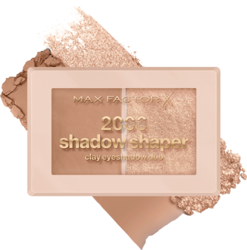 Max Factor 2000 Shadow Shaper, beżowe duo cieni mat/błysk, 'clay eyeshadow', widok z góry na pudrze.