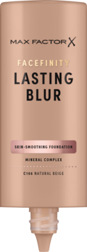 Max Factor Facefinity Lasting Blur C104 Natural Beige, beżowy podkład wygładzający w butelce, widok z przodu.