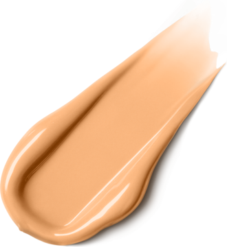 Lśniąca, rozmazana próbka nawilżającego błyszczyka Rimmel Slip Stick 3 w 1 w ciepłym brzoskwiniowym odcieniu.
