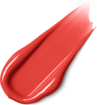 Błyszczący olejek do ust Rimmel Slip Stick 3 w 1, koralowy odcień w formie gładkiego, lśniącego swatcha.