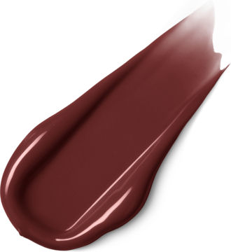 Błyszcząca smuga olejku do ust Rimmel Slip Stick 3w1, w intensywnym odcieniu bordowej czerwieni, na czarnym tle.