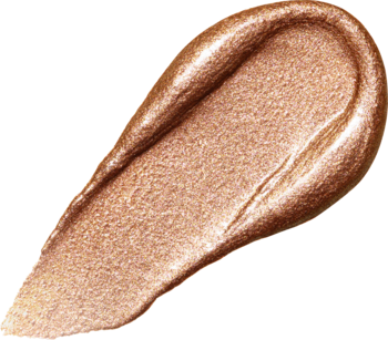 Shimmer Shock, płynny cień do oczu. Zbliżenie na błyszczący, metaliczny swatch w odcieniu złotego brązu.