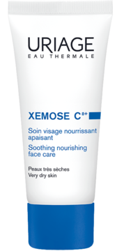 Uriage Xemose C+ Soothing nourishing face care for very dry skin, biała tuba, niebieska nakrętka, widok z przodu.