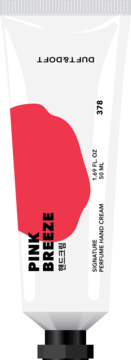 DUFT&DOFT PINK BREEZE perfumowany krem do rąk w białej tubce z różowym wzorem, widok z przodu.