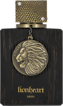 Armaf Club De Nuit Heritage Lionheart, męska woda perfumowana, ciemna, matowa butelka ze złotą lwią głową.
