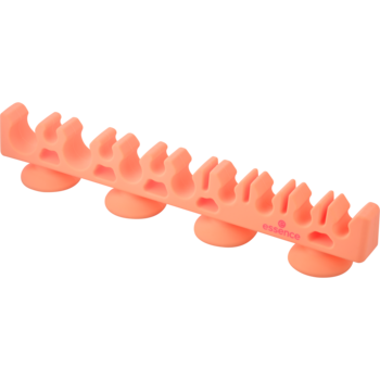 Pomarańczowy separator do palców u stóp Essence, wykonany z miękkiego silikonu, widok z boku pod kątem.