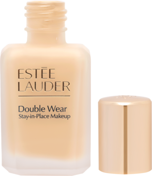 Matujący podkład Estée Lauder Double Wear, butelka z odkręconą złotą nakrętką, widok z przodu.