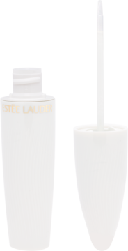 Estée Lauder baza pod tusz do rzęs w białej butelce ze złotym napisem, otwarta, z precyzyjnym aplikatorem obok.