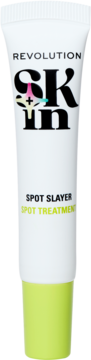 Biała tubka Revolution Skin Spot Slayer Spot Treatment, krem punktowy, z zielonym dołem, widok z przodu.