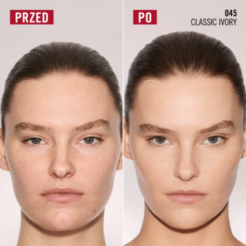 Przed i po: podkład w sticku Rimmel Multi Tasker Blur Classic Ivory wygładza cerę, minimalizuje pory.