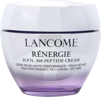 Lancôme Rénergie H.P.N. 300-Peptide Cream, biało-fioletowy słoik, widok z przodu, bogaty krem do skóry suchej.