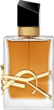 Yves Saint Laurent Libre Intense, bursztynowa woda perfumowana w szklanej butelce ze złotym logo YSL i czarną, geometryczną zakrętką.