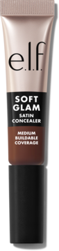 e.l.f. Soft Glam Satin korektor w beżowo-brązowej tubce, średnie krycie, satynowe wykończenie, widok z przodu.