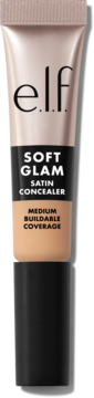e.l.f. Soft Glam Satin Concealer Light Cool w beżowej tubce z czarną nakrętką, napis SOFT GLAM, średnie krycie.