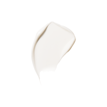 Biały krem o gęstej, lśniącej konsystencji, rozmazany na czarnym tle. Detal próbki produktu do pielęgnacji.