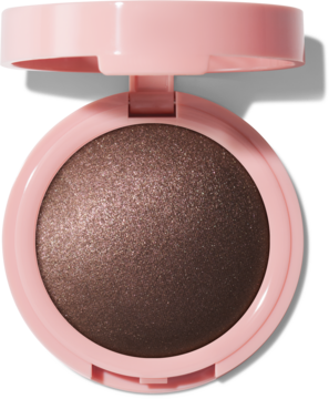 Otwarty różowy kompakt z brązowym, połyskującym rozświetlaczem e.l.f. Halo Glow Silky Powder Highlighter.