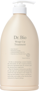 Dr. Bio Wrap-Up Treatment odżywka do włosów w beżowej butelce z pompką, widok z przodu, 750ml.