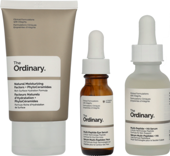 Zestaw The Ordinary: krem Natural Moisturizing Factors w tubie, oraz dwa sera Multi-Peptide Eye i Multi-Peptide + HA.