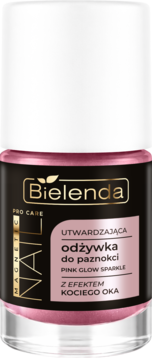 Bielenda NAIL MAGNETIC utwardzająca odżywka do paznokci Pink Glow Sparkle z efektem kociego oka, widok z przodu.