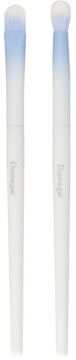 Dwa białe pędzle Donegal do makijażu oczu: do aplikacji i blendowania. Minimalistyczny design.
