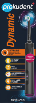 prokudent Dynamic czarna szczoteczka elektryczna z 5 programami, LCD i sensorem nacisku, opakowanie.