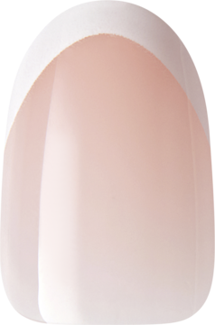KISS Classy Only sztuczny paznokieć French Tip owalny, błyszczący, z cienkim białym paskiem na jasnym tle.
