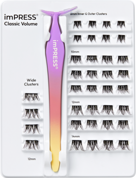 imPRESS Falsies Press On Classic Volume rzęsy w klastrach bez kleju, z aplikatorem. Białe opakowanie.