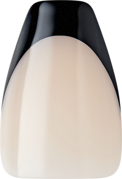 KISS Salon Acrylic French Color Flame: Błyszczący, czarny French tip na beżowej sztucznej paznokciu typu coffin.