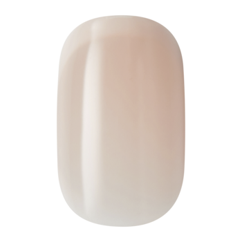 KISS Salon Acrylic Nude French Chic Beats. Pojedynczy beżowy sztuczny paznokieć w stylu nude french, krótki, błyszczący.