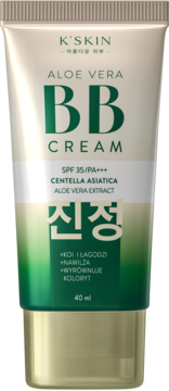 K'SKIN Aloe Vera BB Cream SPF35/PA+++ w tubce 40ml, biało-zielona z złotą nakrętką, widok frontalny.