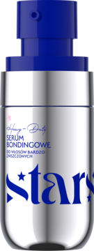 Serum Stars Bondingowe dla bardzo zniszczonych włosów, srebrny flakon z niebieską pompką, widok frontalny.