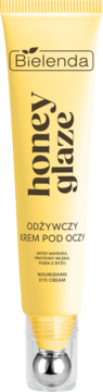 Bielenda Honey Glaze odżywczy krem pod oczy, żółta tubka z aplikatorem roll-on, przód opakowania.