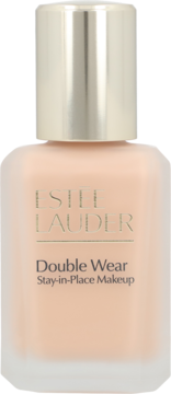 Frontalny widok matującego podkładu Estée Lauder Double Wear Pale Almond w szklanej butelce ze złotą zakrętką.