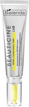 Bielenda BEAUTICINE LAB Retinol krem wygładzający na noc, srebrna tubka z żółtym paskiem.
