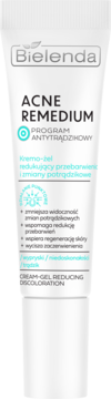 Bielenda ACNE REMEDIUM krem-żel redukujący przebarwienia w białej tubce, widok z przodu.
