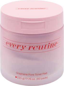 Różowy słoik Every Routine Graphene Pore Toner Pad z biało-czerwonym tekstem, widok frontalny.