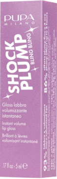Pupa Milano Shock Plump Bling Bling błyszczyk powiększający usta w fioletowym opakowaniu, widok z przodu.