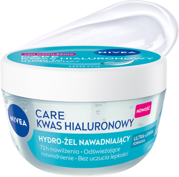 NIVEA Care Kwas Hialuronowy Hydro-żel nawadniający w otwartym słoiczku, ultra-lekka formuła, 72h nawilżenia.