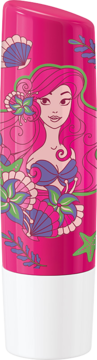 Różowa pomadka NIVEA Watermelon Shine Disney Princess z grafiką syreny, muszli i kwiatów, widok z przodu.