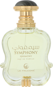 Le Falcone Symphony Harmony Eau de Parfum 100ml, ozdobny szklany flakon ze złotymi detalami, widok z przodu.