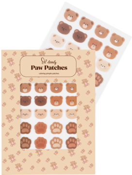 Plastry na niedoskonałości Paw Patches w pudełku z okienkiem i luźne na folii, misie i łapki brązowe.