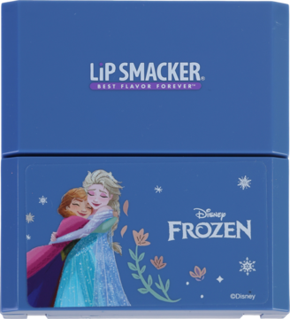 Niebieski kuferek Lip Smacker Frozen z Elsą i Anną, składany zestaw makijażowy dla dzieci.