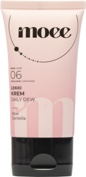 Moee Daily Dew Lekki Krem nawilżający z aloesem i centellą, w różowej tubce z czarną nakrętką, widok z przodu.