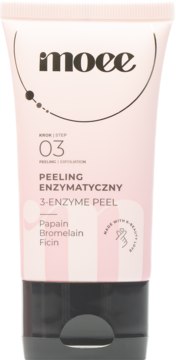 Różowa tubka Moee 3-Enzyme Peel, bezdrobinkowy peeling enzymatyczny, widok z przodu.