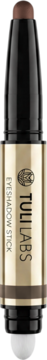 TULI LABS long-lasting brown eyeshadow stick in black/bronze packaging with blending sponge. Front view.