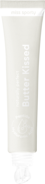 Biała tubka Miss Sporty Butter Kissed balsamu do ust, z otwartą końcówką, widok z przodu.